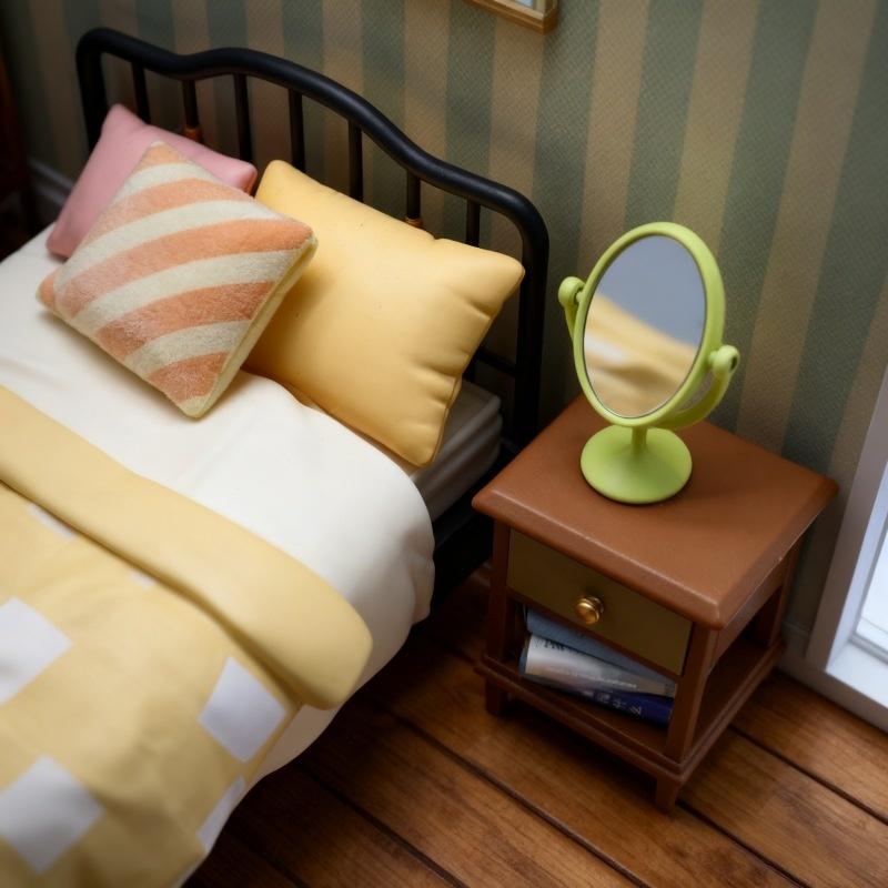 Model Kit Vintage - 1Pcs Miniature Retro Mirror Dressing Table