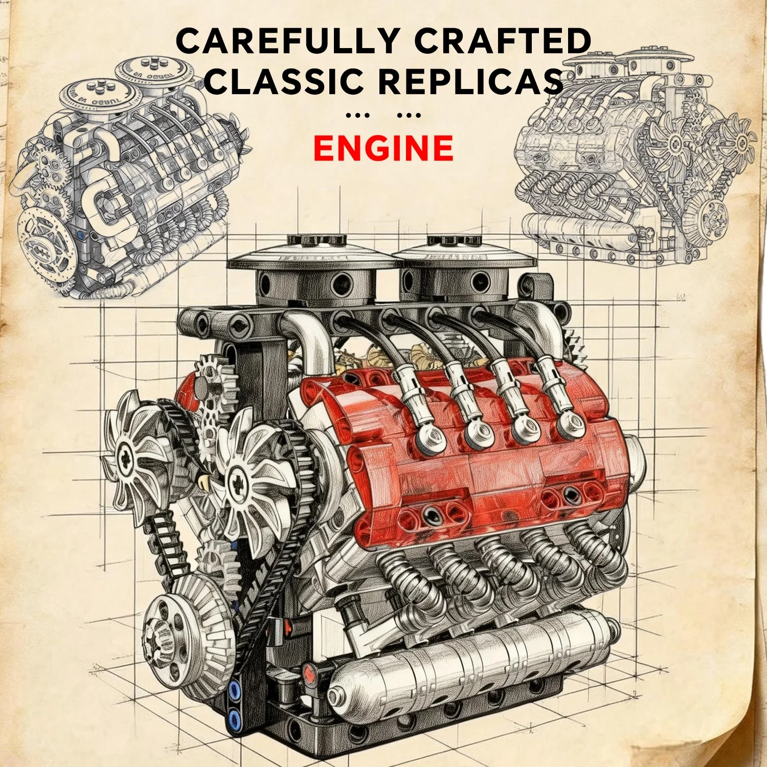 548PCS New Blocks Toy V8 Twin- - Model Kit Engine V8 avaliação e preço