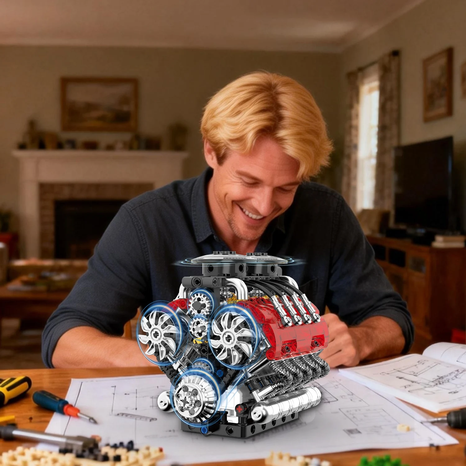 548PCS New Blocks Toy V8 Twin- - Model Kit Engine V8 avaliação e preço