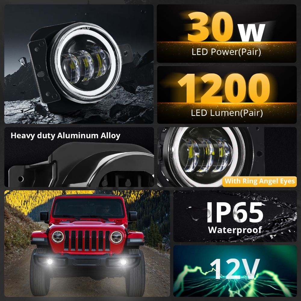 60W LED Front Fog Lights DRL w - Model Kit Jeep avaliação e preço
