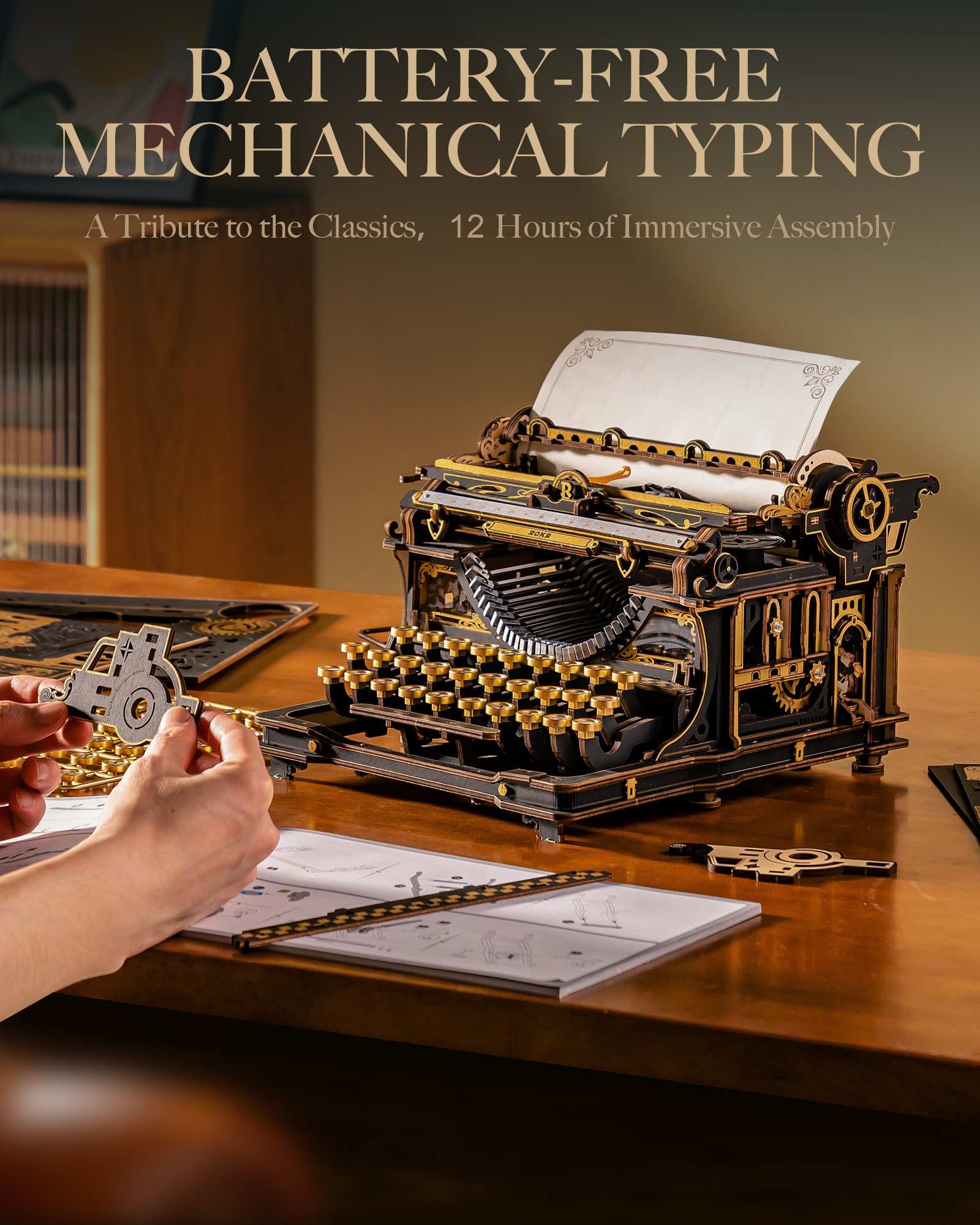 ROKR 3D Wooden Typewriter Puzz - Model Kit History avaliação e preço