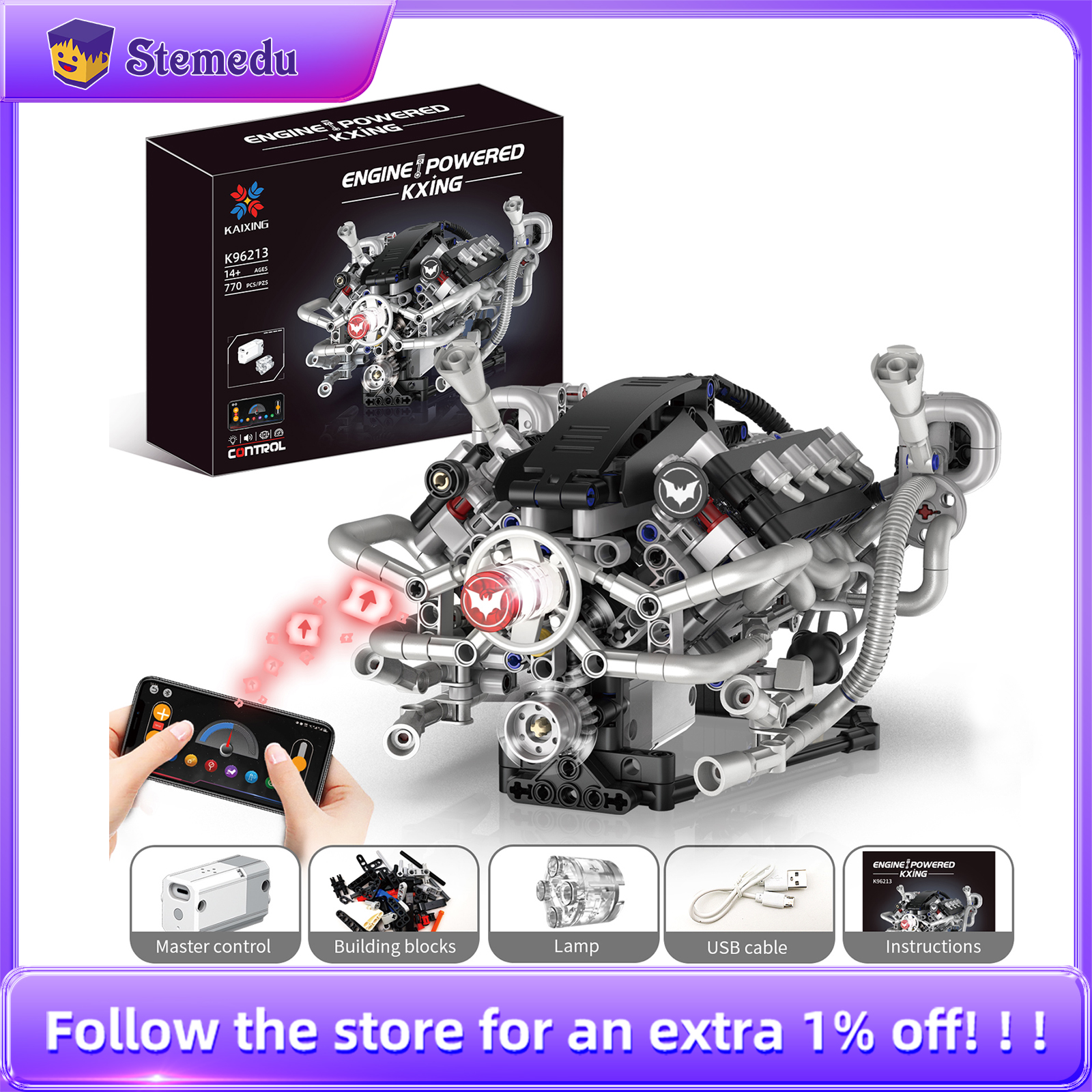 K96213 770pcs V8 Engine Model  - Model Kit Engine V8 avaliação e preço